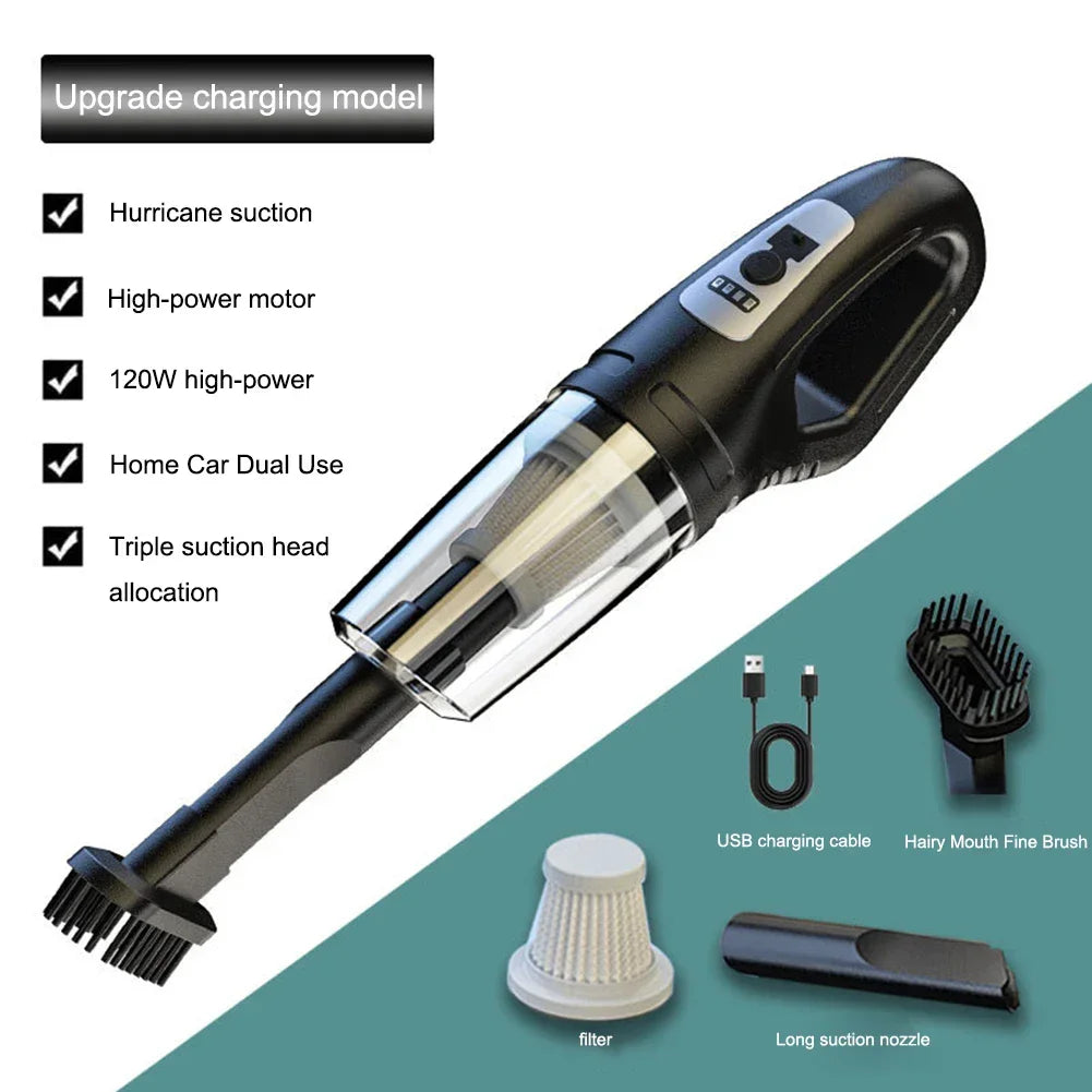 Portable Car Vacuum Cleaner USB Charging Handheld Cordless Vacuum Cleaner Powerful Suction For Auto/Home/Office/Hair